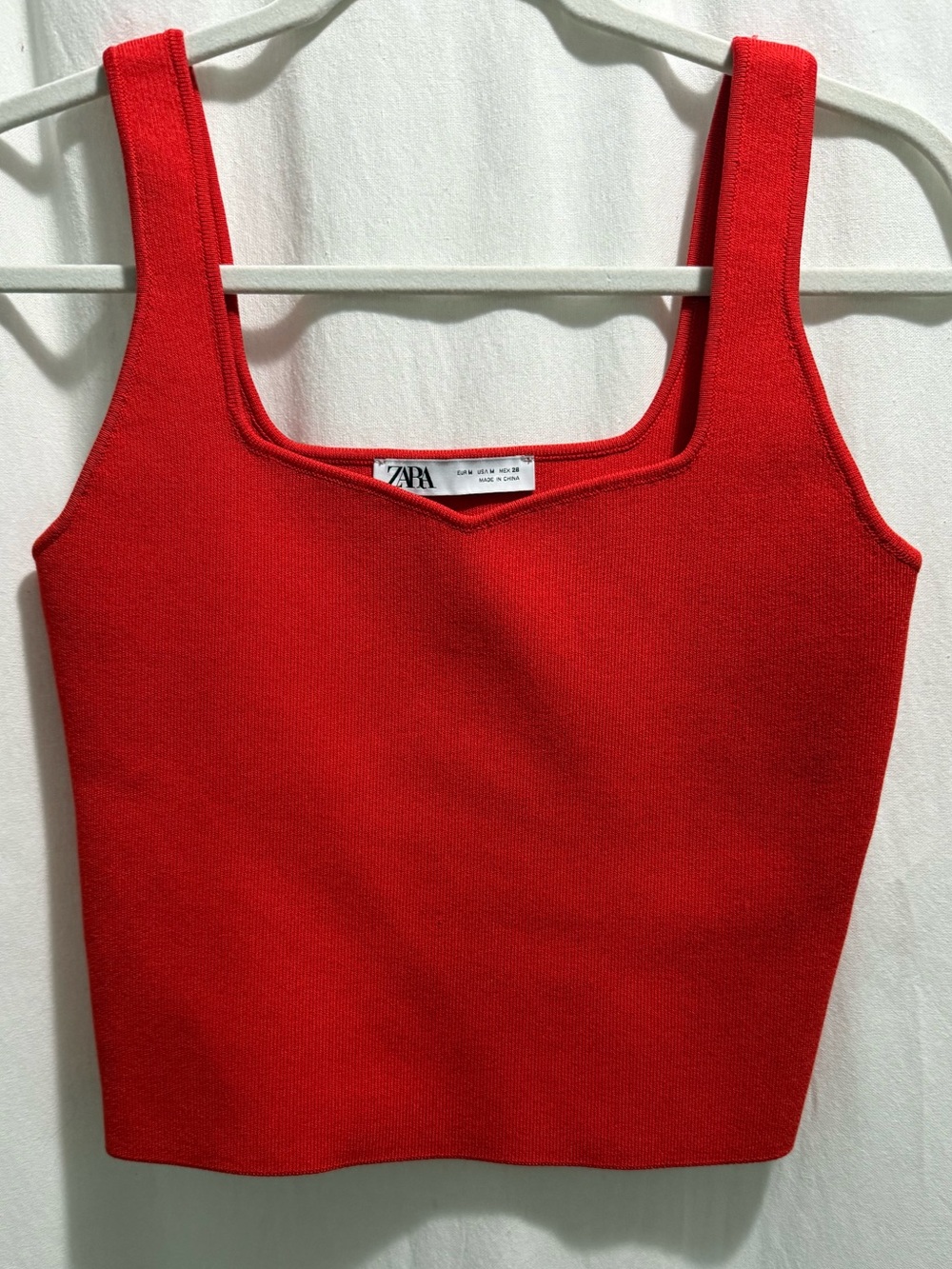 Zara Red Ribbed Square-Neck Crop Tank Top - Picture 3 of 5